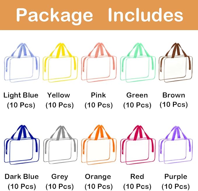 100 Packs Extra Large Toy Storage Bags with Zipper, Clear Toy Organizer Bag | with Labels for Blocks, Reusable 11.8″×8.6″×3.9″ PVC Travel Waterproof Organizer Bags for Puzzles, 10 Colors - Image 5