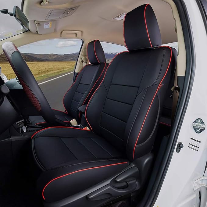 EKR Rav4 Seat Covers Custom Fit for Toyota Rav4 XLE,Platinum,Limited 2013-2018 & SE 2016-2018, Leather Car Seat Cover Full Set for SUV,Faux Leather(Black with Red Trim) - Image 7