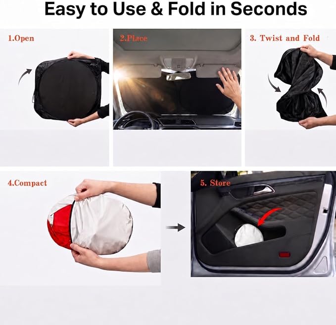 Car Windshield Sun Shade, Universal Fit Midsized Sedan SUV, Cute Pink | 61 x 31.5" Windshield Cover, Foldable Front Window Sunshade, UV Heat Protection, Cute Eyes Series - Image 6