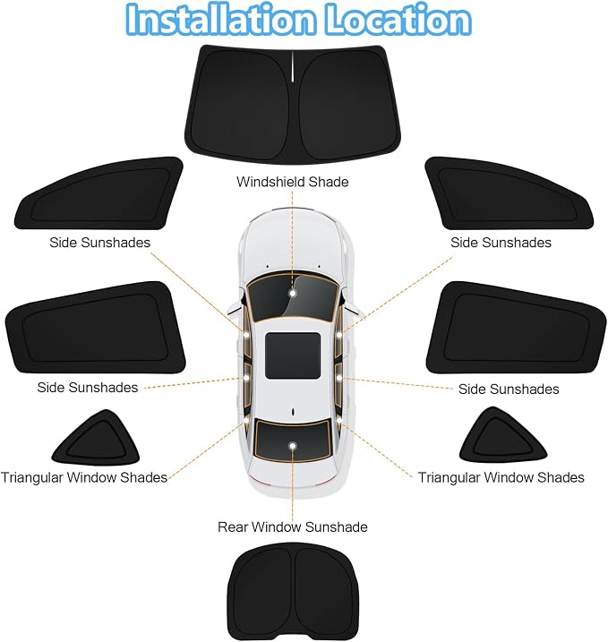 KUST Car Window Shades for Tesla Model Y 2020-2024(Not for Juniper) Windshield Sun Shade Side Window Cover UV Block Privacy Protection Accessories for Camping Blackout Rear Back Full Set 8PCS - Image 8