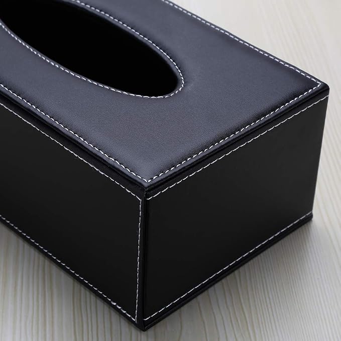 KINGFOM Rectangular PU Leather Tissue Box Cover - Facial Tissue Paper Napkin Holder for Bathroom, Home, Office, Car Automotive Decoration with Magnetic Bottom(Black) - Image 9