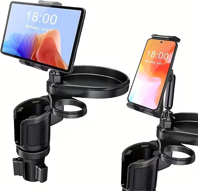 4 in 1 Car Table Tray，360° Rotation Cup Holder Tray for Car ，Mobile Phone Holder Car Cup Holder Tray ， Compatible with Vehicles, Car, Road Trip Essentials by Unknown