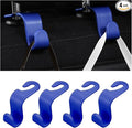 4 Pack 4.13 Inch Car Seat Headrest Hooks, Blue | plastic body, supports up to 55 lb, tool-free post fit, rotates beneath headrest when idle, interior storage accessory by Ywdiml