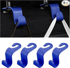 4 Pack 4.13 Inch Car Seat Headrest Hooks, Blue | plastic body, supports up to 55 lb, tool-free post fit, rotates beneath headrest when idle, interior storage accessory by Ywdiml