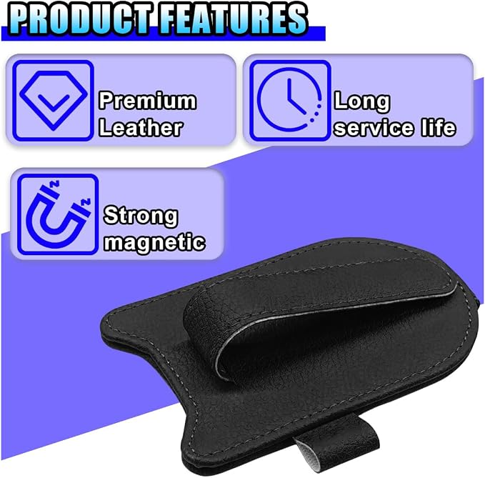 2PCS Magnetic Sunglass Holder for Car Sun Visor (Black) | Leather Vehicle Glasses Eyeglass Mount & Ticket Card Clip, Auto Interior Visor Accessories, Universal for Car SUV Truck - Image 5