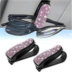 HZEL 2PCS Bling Sunglasses Holder for Car Visor, Crystal Rhinestone Sun Visor Eyeglasses and Ticket Card Mount Clip, Shiny Diamond Auto Glasses Hanger Holder, Universal for Vehicles (Pink) by Unknown