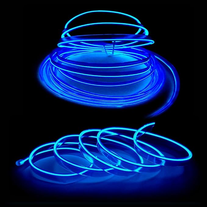 El Wire Blue Interior Car LED Strip Lights, 5M Neon Wire USB 5V with Fuse Protection for Automotive Interior Decoration, with 6mm Sewing Edge - Image 3