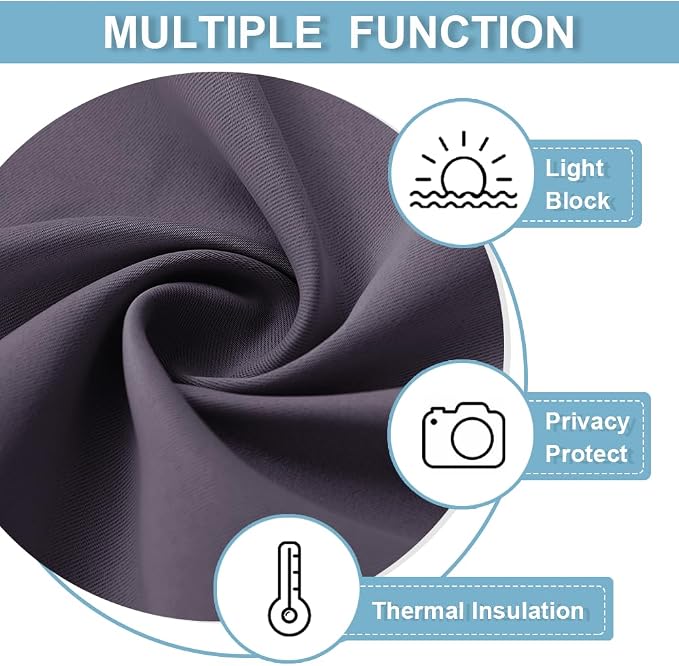 RYB HOME Blackout Door Window Curtains for Kitchen Back/Front Frchen Door | Self Adhesive, Privacy Glass Window Curtain, Half curtains for Windows, Renter Friendly, W26 x L40, Grayish Purple, 1 Panel - Image 7