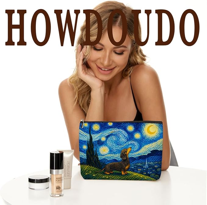 Starry Sky Dachshund Makeup Bag Cute Dog Cosmetic Bag Gifts for Women 02 | Durable Travel Organizer Pouch for Women, Outdoor Portable Toiletry Bag, Christmas Birthday Gift for Mom Friend, Dog lovers - Image 2