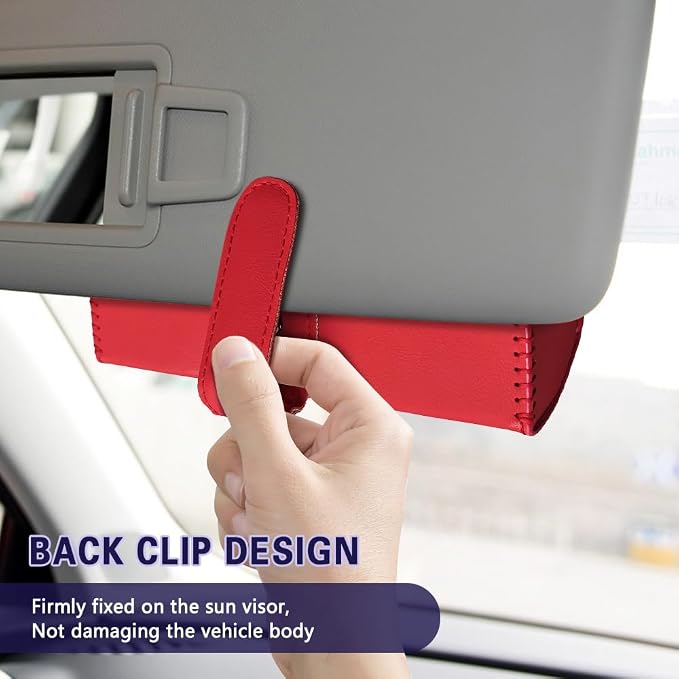 Sunglasses Holder for Car Sun Visor, Sunglass Organizer for Car, Magnetic Leather Eyeglasses Protective Storage Case, Waterproof Glasses Organizer Visor Accessories for Vehicles (Red) - Image 6