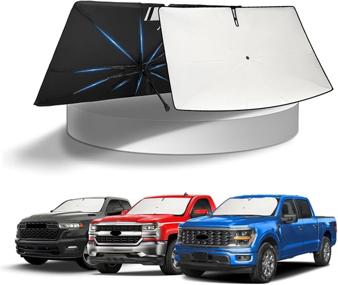 KUST Sun Shade Umbrella for Full-Size Pickup Truck 【F150 F-150/ Silverado/Tundra/RAM 1500/ Sierra】 | Custom Fit Windshield Sunshade | with Bendable Handle | Blocks Heat & UV Rays Keep Car Cool by KUST