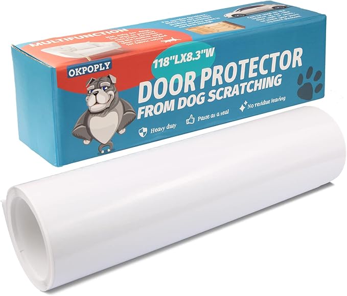 Door Protector from Dog Scratching, Clear Vinyl Dog Scratch Door Protector Heavy Duty Anti Claw Shield Guard for Wall Window Furniture by OKPOPLY