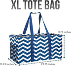 Extra Large Utility Tote Bag, Oversized Collapsible Reusable Wire Frame Rectangular Canvas Basket With Two Exterior Pockets For Beach, Pool, Laundry, Car Trunk, Storage - Chevron Navy - Image 4