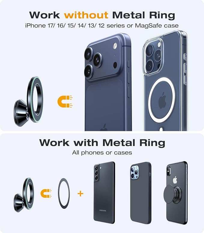 VICSEED Ultra Mini for MagSafe Car Mount Magnetic Phone Holder for Dash | All Metal, High & Low Temp Resistance, Strong Magnets, 360° Rotation Adjustable, for iPhone 17 Pro Max 16 15 14 13, Dashboard - Image 6