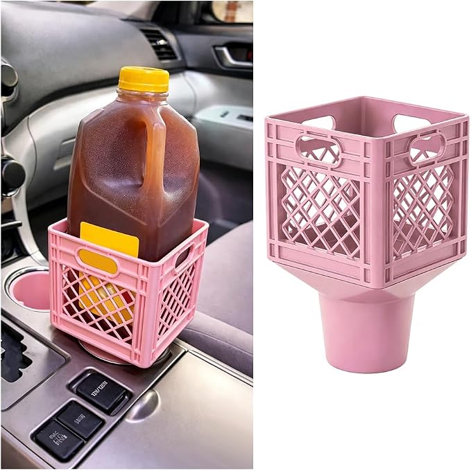 Half Gallon Car Cup Holder Expander, Pink | milk crate style, square drink jug fit, anti-spill mount, car interior accessories by BCOWPV