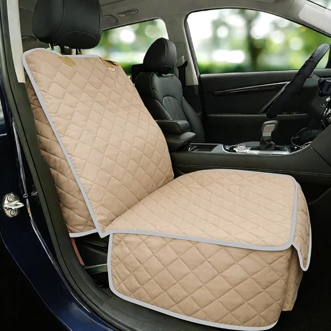 Bark Lover Deluxe Dog Seat Cover for Front Seat-More Durable Spill-Resistant Front Seat Protector, High Heat Resistant and Nonslip Front Seat Cover for Dogs Kids, Universal Size (Warm Beige,1 Pack) by BarkLover