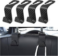4 Pack Headrest Hooks for Vehicle Seats, Carbon Fiber/Black | rear-row hanging storage, supports bags coats and groceries, fits matching headrest posts, interior accessory by Hanemia