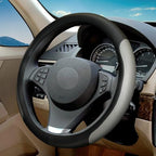 Steering Wheel Cover, Microfiber Leather Splicing with Classic Embossing,Contrasting Colors Anti-Slip Breathable Auto Car Steering Wheel Cover Fit 15 Inch Car Wheel Protector (Black&Gray) by VARGTR