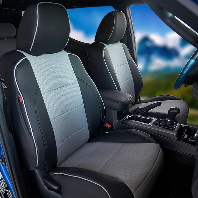 CocheFamilia Custom Fit Corolla Car Seat Covers for Select 2023 2024 2025 Toyota Corolla LE - Full Set,Leather (Black and Grey) by CocheFamilia