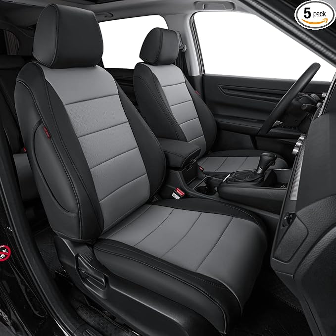 coverdream Custom Seat Covers for 2017-2022 Honda CR-V,Premium Faux Leather Car Seat Cover Set,Full Set Waterproof SUV Seat Protector,Armrest Covers Included (Black/Gray) by Coverdream