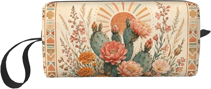 Cactus Small Makeup Bag, 600D Oxford Cosmetic Pouch for Women | Cactus Cosmetic Bag and Toiletry Pouch with Double-Sided Print and Foam Padding for Women, Travel, Gym, Weekend and Daily Use by OLUSENMO