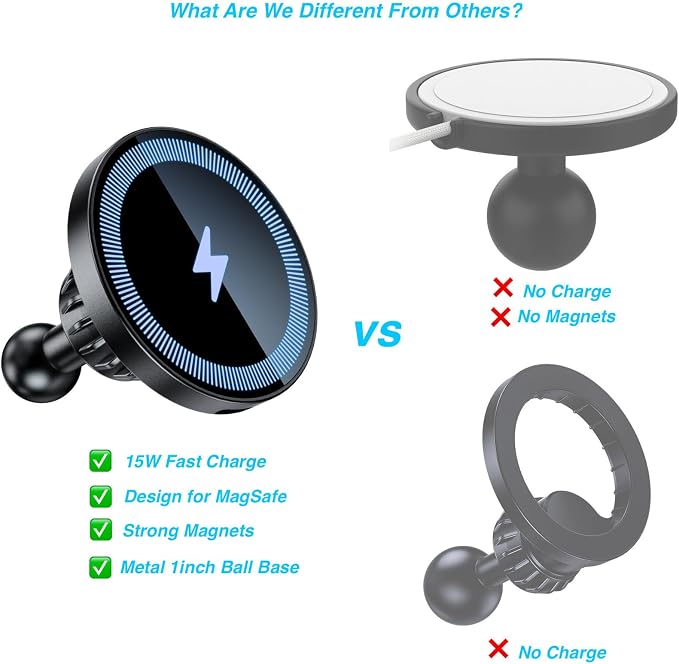 Magnetic Wireless Charging Phone Holder with 1” Ball for MagSafe | [Heavy-Duty] 1 inch Ball Mount for MagSafe Charger Compatible with RAM Mounts Double Socket Arm - Image 2