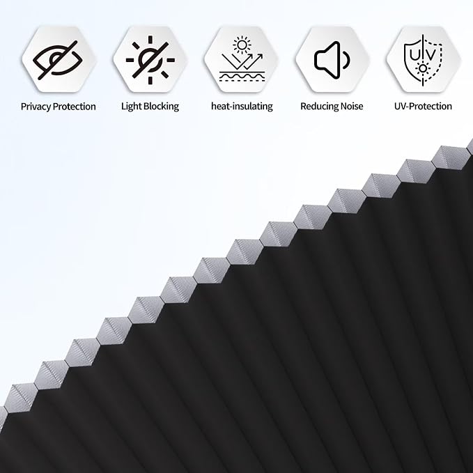 Myshade Arch Window Shades Half Circle Blackout Cellular Shades Cordless No Drill Blinds for Windows Half Moon Honeycomb Fabric No Tools Room Darkening Shades Easy Install (1PCS Black 24" W X 12" H) - Image 6