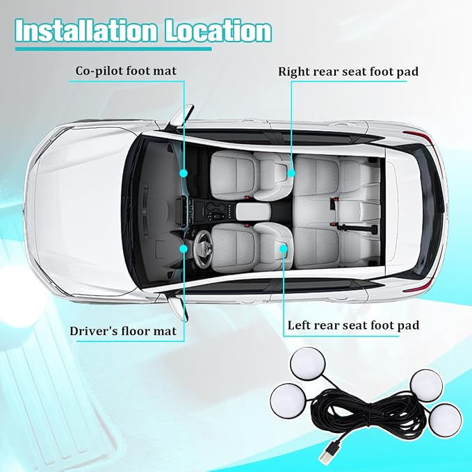 Car Interior LED Light, 4-in-1 USB Port Vehicle Under Dash Ambient Neon Lighting Decoration, Automotive Inside Foot Well Atmosphere Lamp, Universal Fit (Yellow) - Image 3