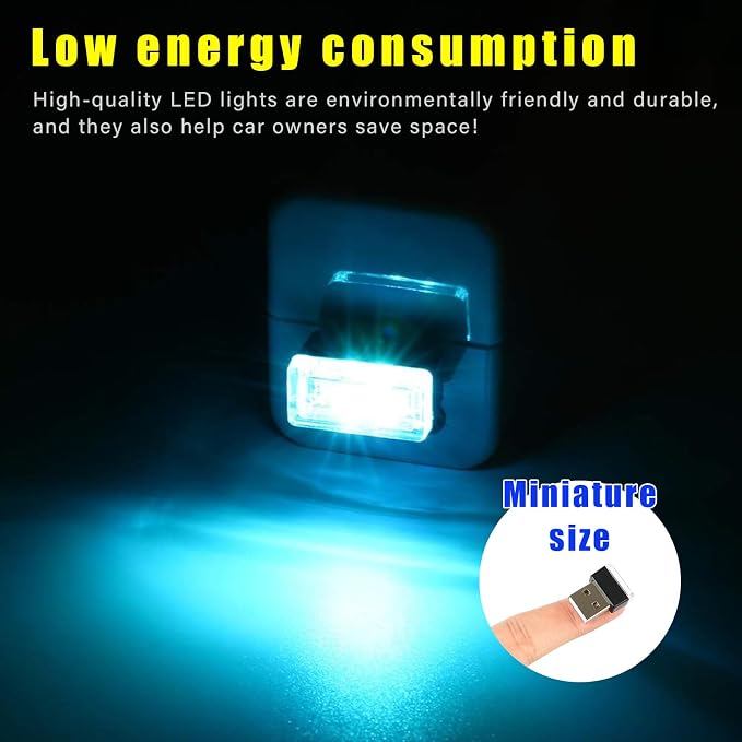 Augeny 4 PCS USB LED Car Interior Atmosphere Lamp, Plug-in USB Decor Night Light, Portable Auto Ambient Lighting Kit, Universal Vehicle Interior Accessories for Most Cars (Ice Blue) - Image 5