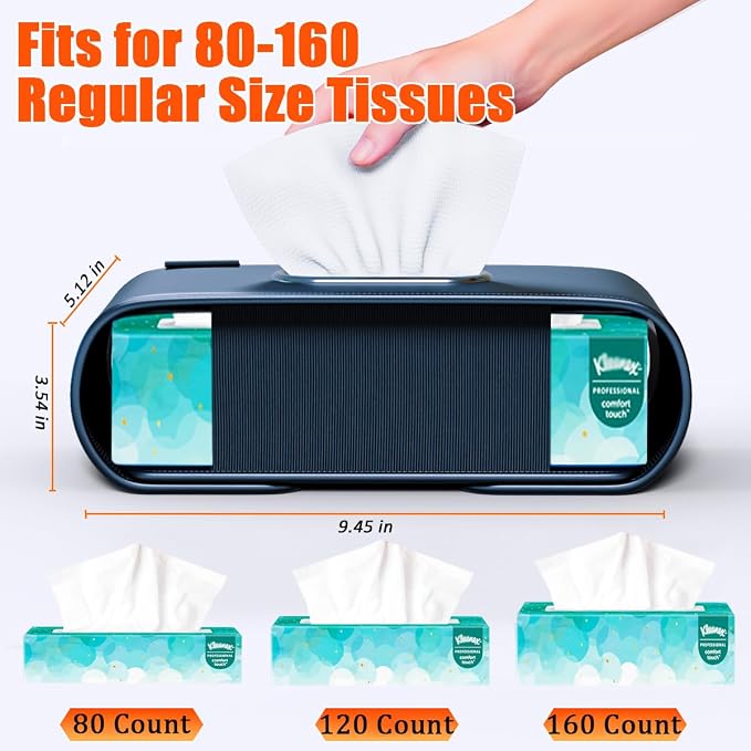 Car Tissue Holder, Car Kleenex Holder Fits 100-160 Count | Premium PU Leather,Keep Tidy,Universal,Large tissue box,Backseat Car Napkin Holder,Tissues Dispenser for Car,Black - Image 4