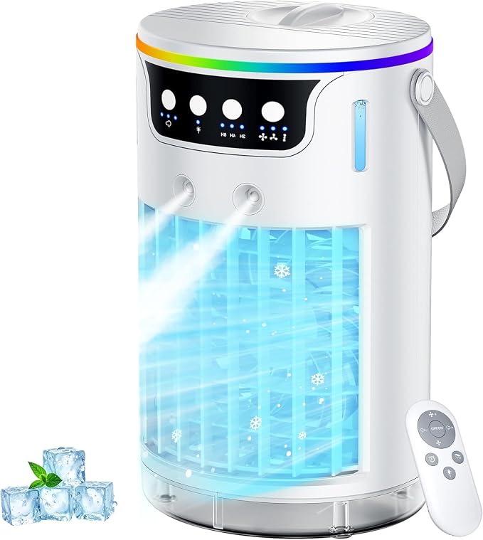 Portable Air Conditioners Desktop AC Unit with Water Ice Cooling Mist, Personal Evaporative Air Cooler Fan Mini Swamp Cooler for Bedroom, Nightstand, Office, Dorm, RV (White) by Unknown