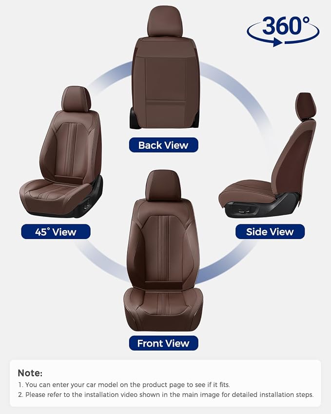 Huidasource Coffee Seat Covers, Luxury Faux Leather Car Seat Cover, Velcro Adjustable, with Airbags, Child Seat, Perforation Cooling＆Heating, Universal Fit for Most Cars, Vans, Trucks, SUVs, Coffee - Image 8