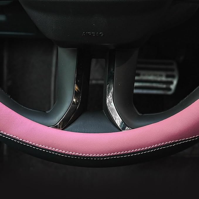 Microfiber Leather Steering Wheel Cover Large-Size for F150 F250 F350 Ram 4Runner Tacoma Tundra Range Rover Model S X with 15 1/2 inches-16 inches Outer Diameter Pink - Image 5