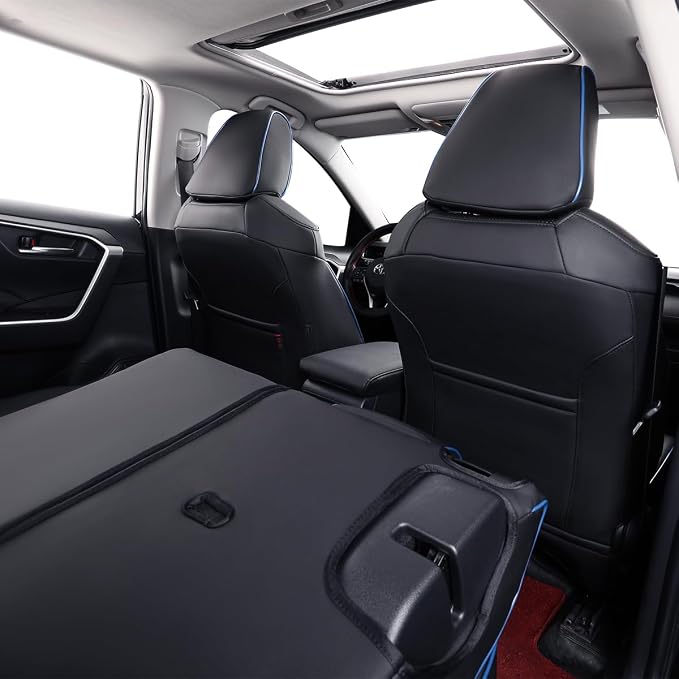 EKR Corolla Seat Cover Custom Fit for Toyota Corolla 2020 2021 2022 XLE,Leather Car Seat Cover Full Set-Faux Leather(Black with Blue Trim) - Image 3