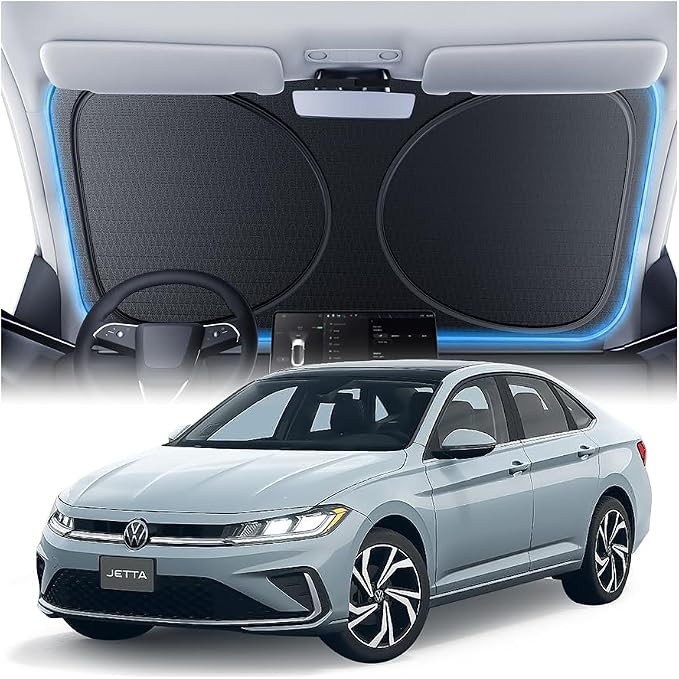 Windshield Sun Shade for Volkswagen Jetta 2000-2025, Custom Fit Sunshade, 100% UV Block & Heat Insulation, Foldable Car Sunshade with Storage Bag, Protect Interior Accessories by Amadaw