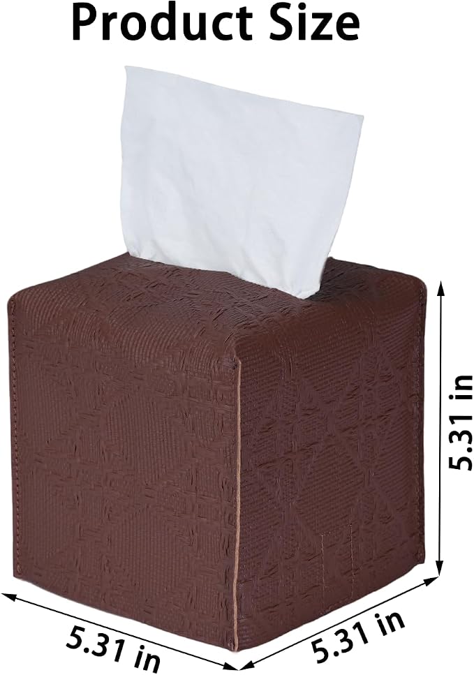 Tissue Box Cover 2-Pack, Square Tissue Holder with Bottom Belt, Modern Tissue Case Facial Paper Organizer Dispenser for Bathroom, Office, Home, Table, Car, Brown, Linen Pattern - Image 4