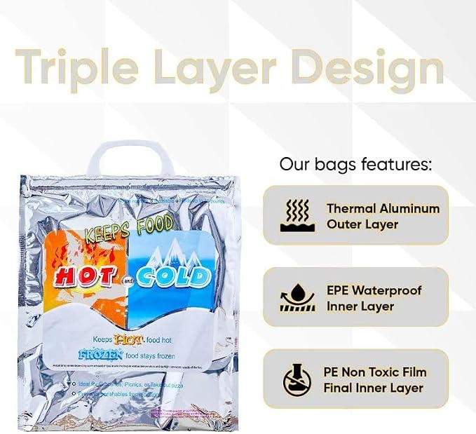 Superio Hot and Cold Insulated Bags for Food Delivery, Grocery Shopping Bags, Food Storage for Hot and Frozen Food for Travel, Disposable Cooler Bag, Reinforced Thermal Lunch Bag (5, 16"x19.25") - Image 3