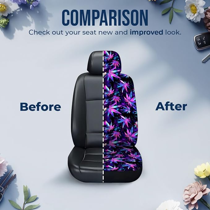 GENANY Galaxy Hemp Leaf Car Seat Covers, 2-Piece Front Seat Set | 2-piece polyester front seat cover set, each 49.5 x 19.6 inches, with adjustable straps and hooks - Image 7