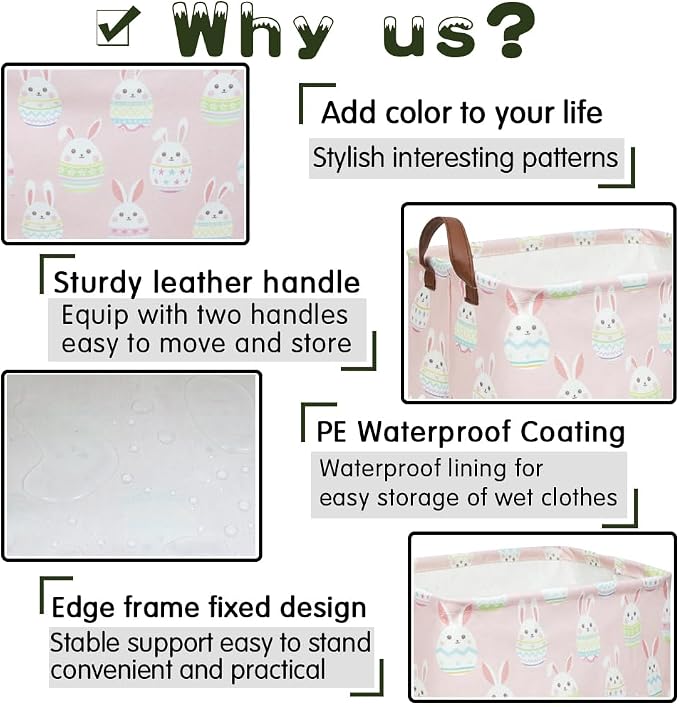 FXOLCSHE Rectangular Easter basket,Girl Easter basket,Nursery Hamper,Kids Toy Storage Basket for baby Bedroom,Kids Storage Bin,Toy Gift Organizerm,Home Decor(Pink Easter) - Image 6