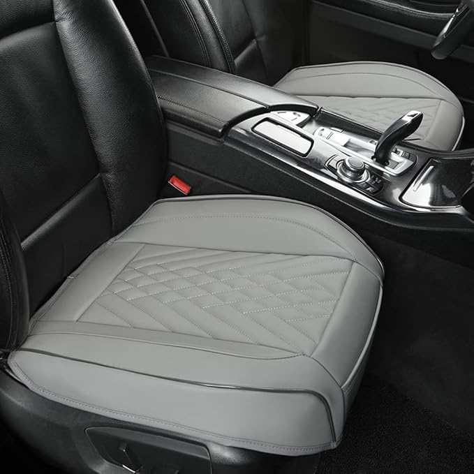 GIANT PANDA 2pcs Front Car Seat Covers Bottom Seat Covers, PU Leather Driver Car Seat Protectors Fits 95% of Vehicles, Wrapping Around The Bottom (Grey) - Image 7