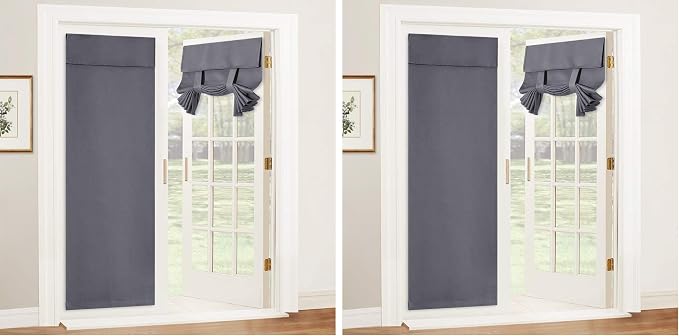 RYB HOME Blackout French Door Curtain - Privacy Thermal Insulated Window Shades for Patio Kitchen Front Entry Back Door Glass Window, Self Adhesive No Drill, 1 Panel, 26" W x 69" L, Grey (Pack of 2) by RYBHOME