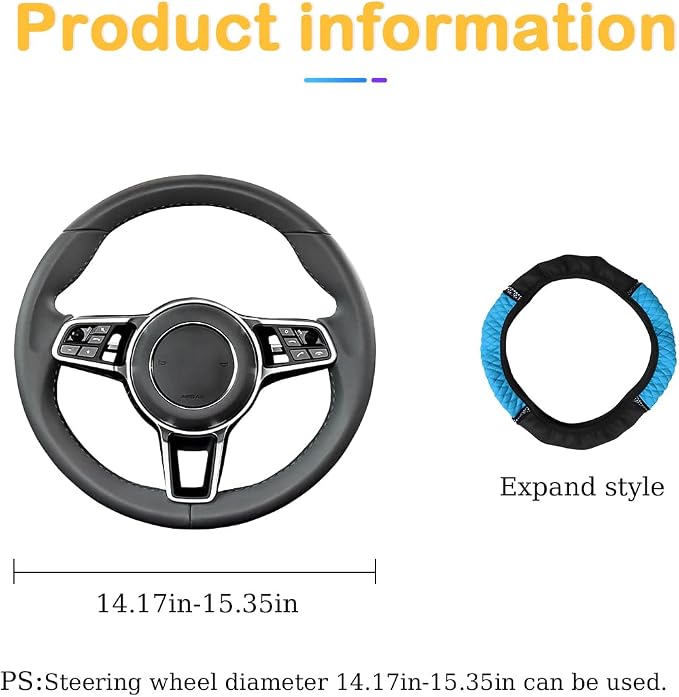 Osilly 15 Inch Rhinestone Leather Steering Wheel Cover, Blue | breathable non-slip surface, flexible ringless design, hand-stretch setup, fits matching rim sizes, automotive accessories - Image 2