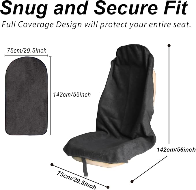 Sweat Towel Car Seat Cover Protector Front Seats for Gym Workout, Running, Swimming, Beach and Hiking, Waterproof Universal Seat Cover for Car, Trucks, Van & SUV (2, Pure Black, Front) - Image 2