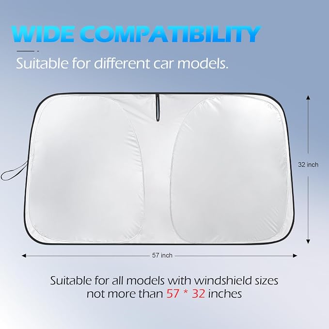 FLORICH Car Windshield Sunshade Reflective Car Sun Protection Blocks 99% Heat & Keeps Interior Cool Foldable Sun Visor Cover Universal Fits Cars, SUVs, Trucks Accessories for Summer 59"x33" - Image 6