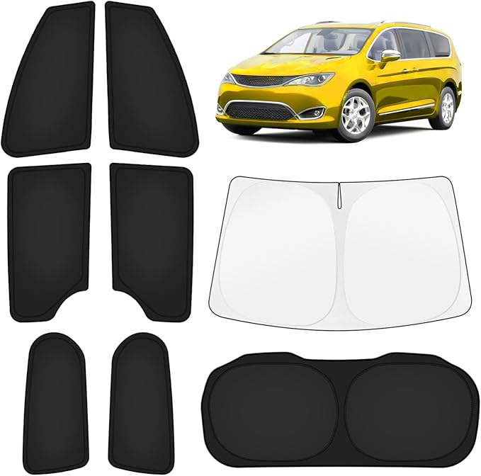 KUST Car Window Shades for Chrysler Pacifica 2017-2025 2026 Windshield Sun Shade Side Window Cover UV Block Privacy Protection Pacifica Accessories for Camping Blackout Rear Back Full Set 8PCS by KUST
