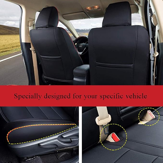 EKR Rav4 Seat Covers Custom Fit for Toyota Rav4 2016 2017 2018(Hybrid) LE,SE,XLE,Limited, Leather Car Seat Cover Full Set for SUV,Faux Leather(Black with Red Trim) - Image 3