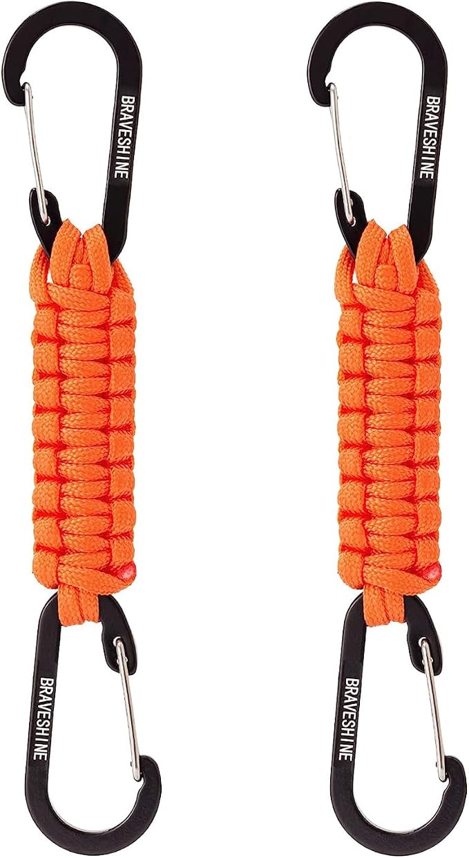 BRAVESHINE Paracord Keychain Carabiner Clip | D Ring Hanger Lanyard Hook | 7.3inch Long | for Stroller, Water Bottle, Key, Backpacks, Men, Women, Luggage, Car Seat Headrest, Fence, Bag Charms by BRAVESHINE