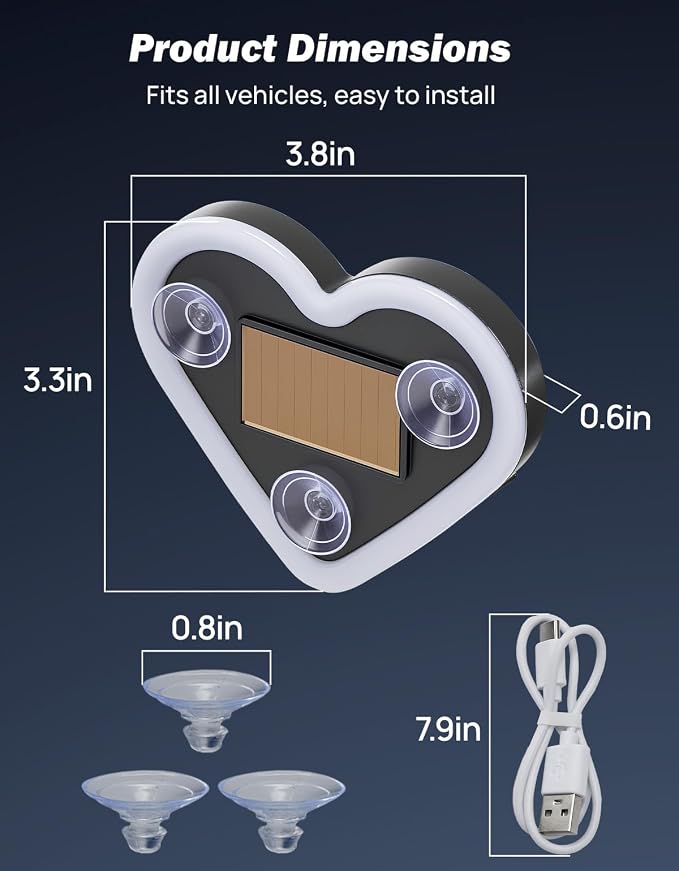 JOYTUTUS Heart Light for Car Solar Powered Heart Neon Light Car Led Lights Interior for Outdoor/Interior Car/Room Red - Image 7