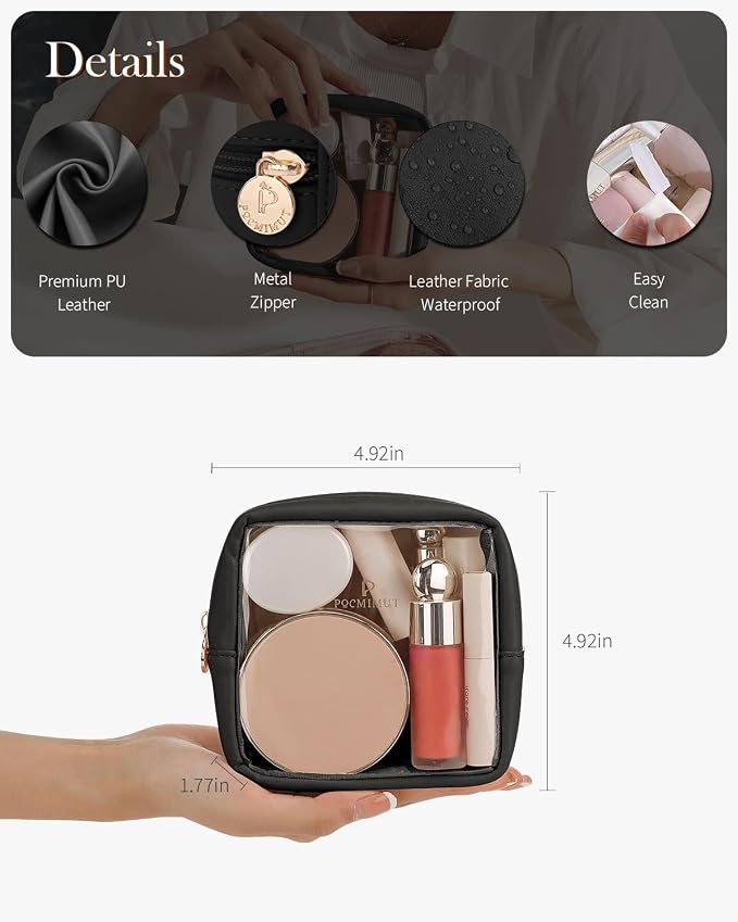 Mini Makeup Bag with Small Cosmetic Bag Travel Essentials Organizers,TSA Approved Toiletry Bag Makeup Pouch Clear Cosmetic Bags for Women Men,Black - Image 5