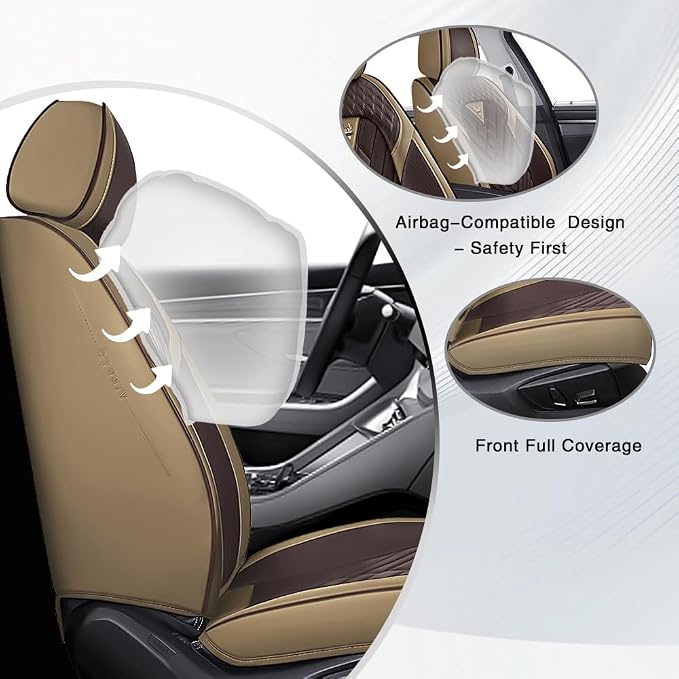 Fit for Toyota RAV4 Hybrid Seat Covers 2016-2026,Premium Leather, 360° Full Protection, Thick Padding & Memory Foam, Waterproof & Stain-Resistant Car Seat Cover Full Set (5 Seat,Brown&Beige) - Image 2